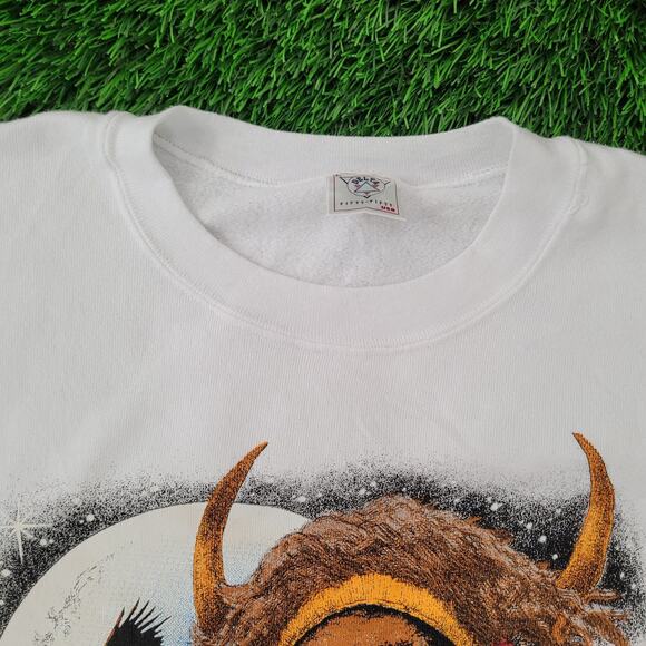 Vintage 90s Native-American Sweatshirt Womens Large 21x24 White - Picture 9 of 15